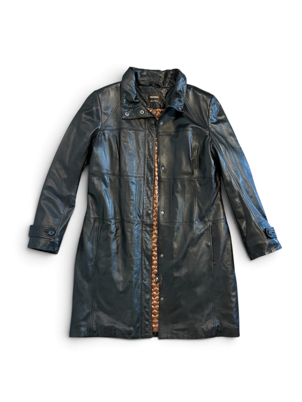 Danier genuine black Italian leather long coat